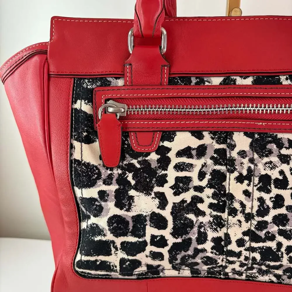 Coach Legacy Ocelot Candace Satchel Red Leather and Print Bag
